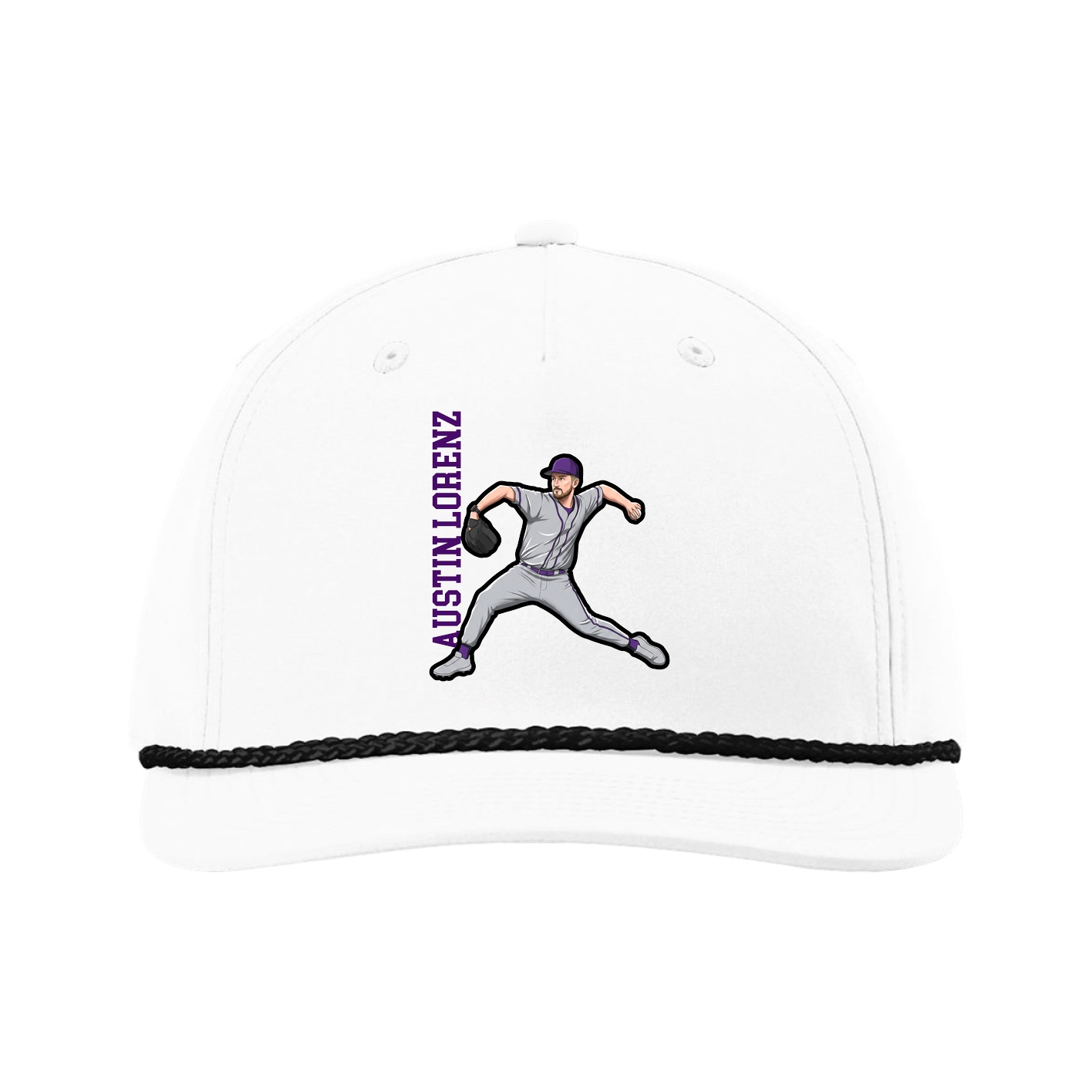 Five-Panel Classic Rope Cap — Name Vertical in White