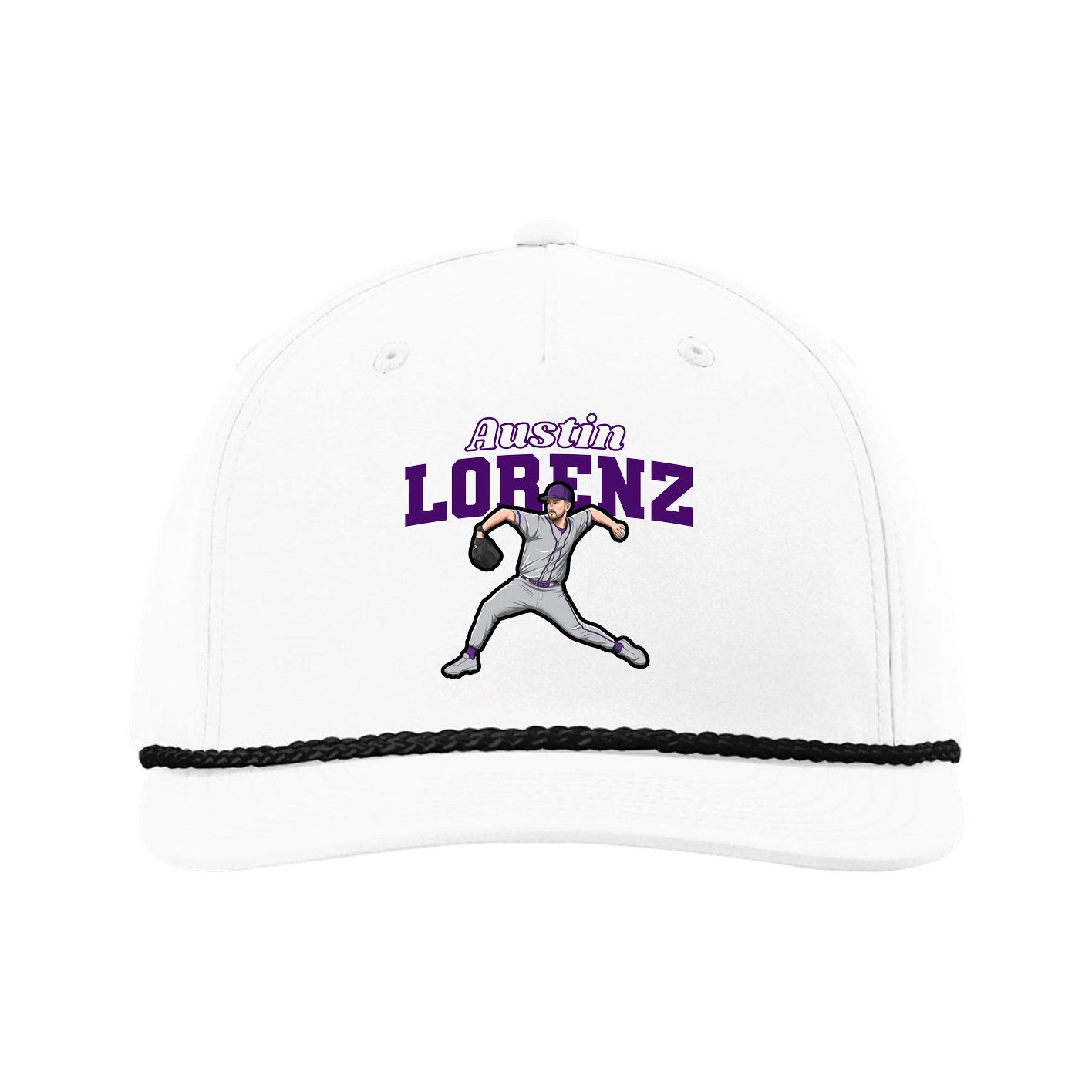 Five-Panel Classic Rope Cap — Name Arch in White