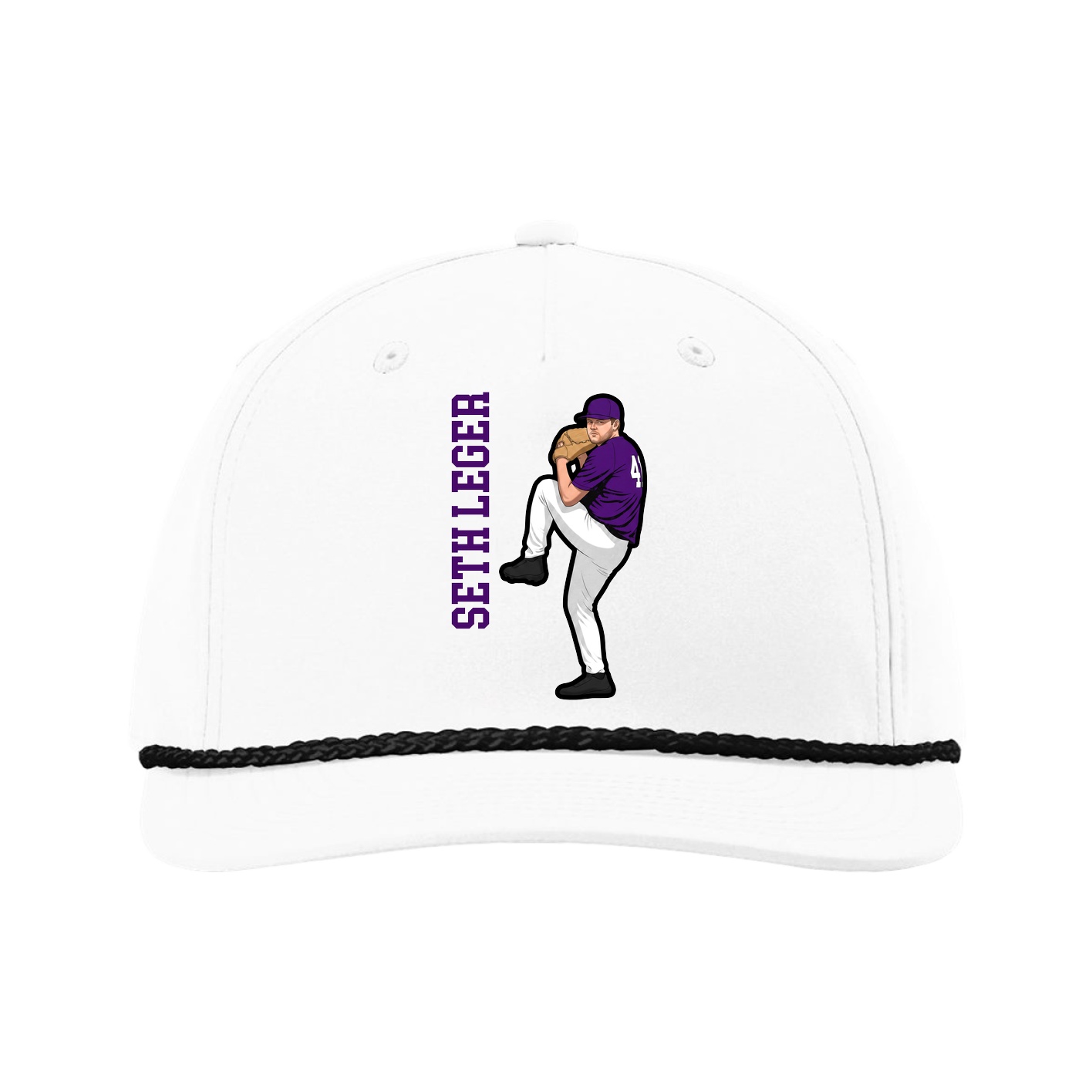 Five-Panel Classic Rope Cap — Name Vertical in White