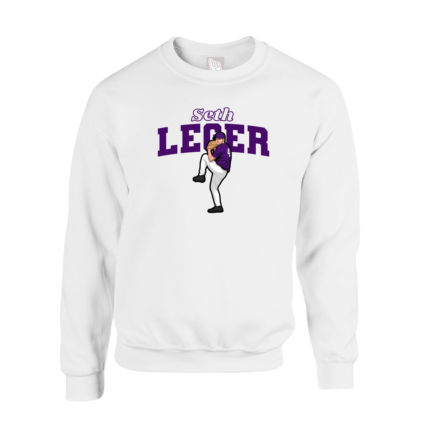 Fleece Crew — Name Arch in White