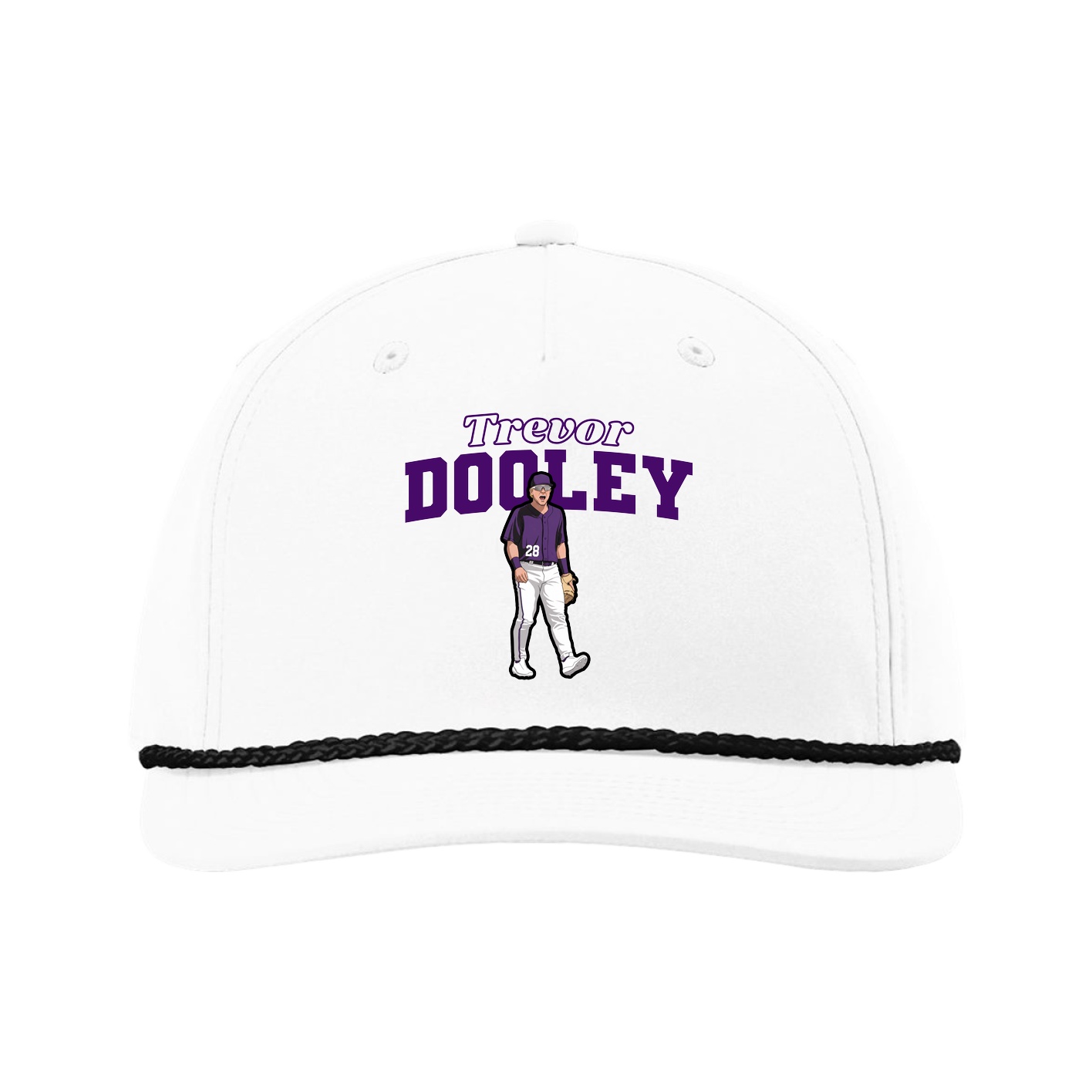 Five-Panel Classic Rope Cap — Name Arch in White