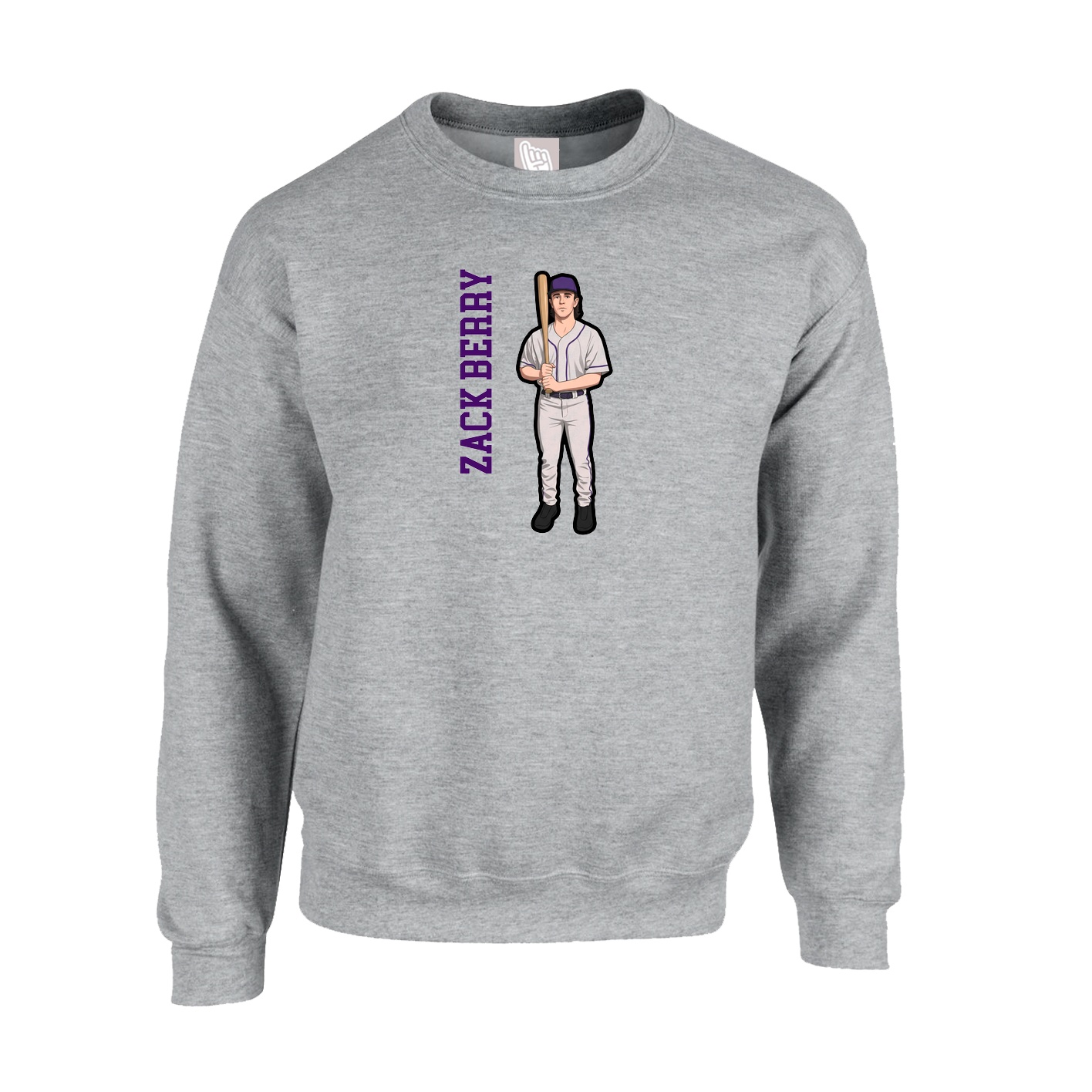 Fleece Crew — Name Vertical in Grey