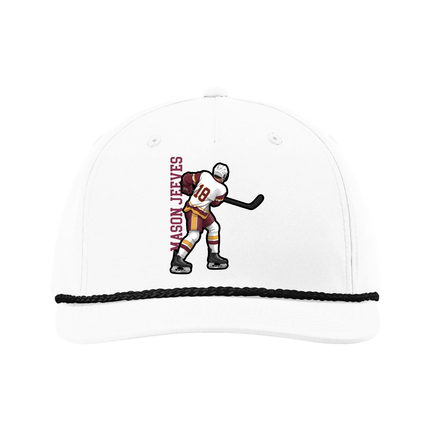 Five-Panel Classic Rope Cap — Name Vertical in White