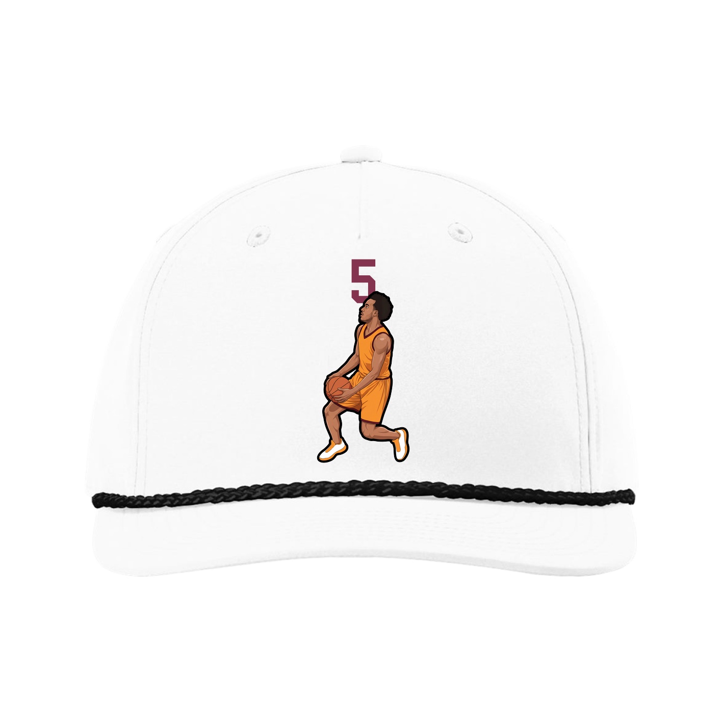 Five-Panel Classic Rope Cap — Number Top in White