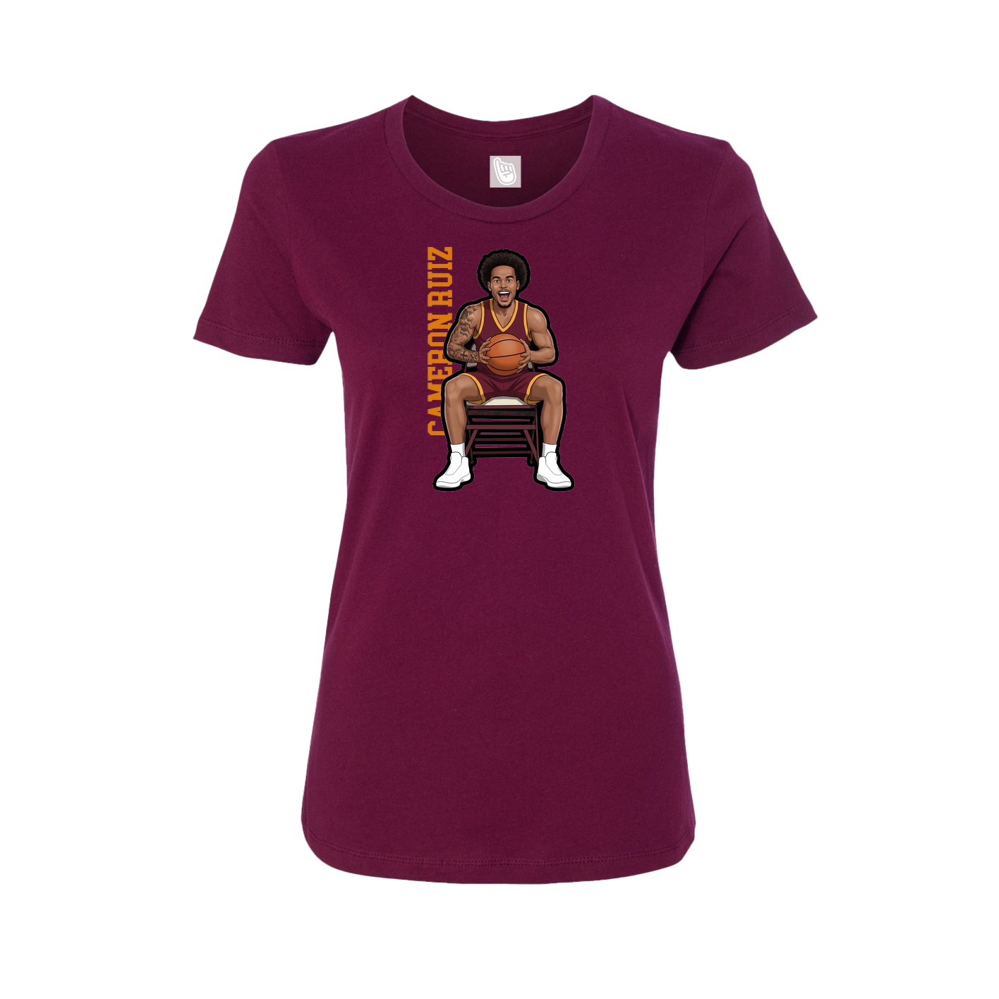 Fitted Women's Tee — Name Vertical in Maroon