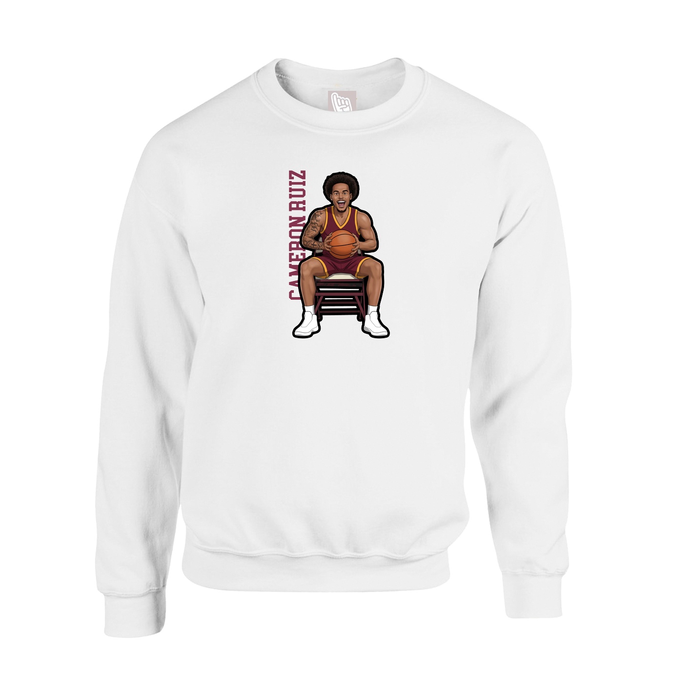Fleece Crew — Name Vertical in White