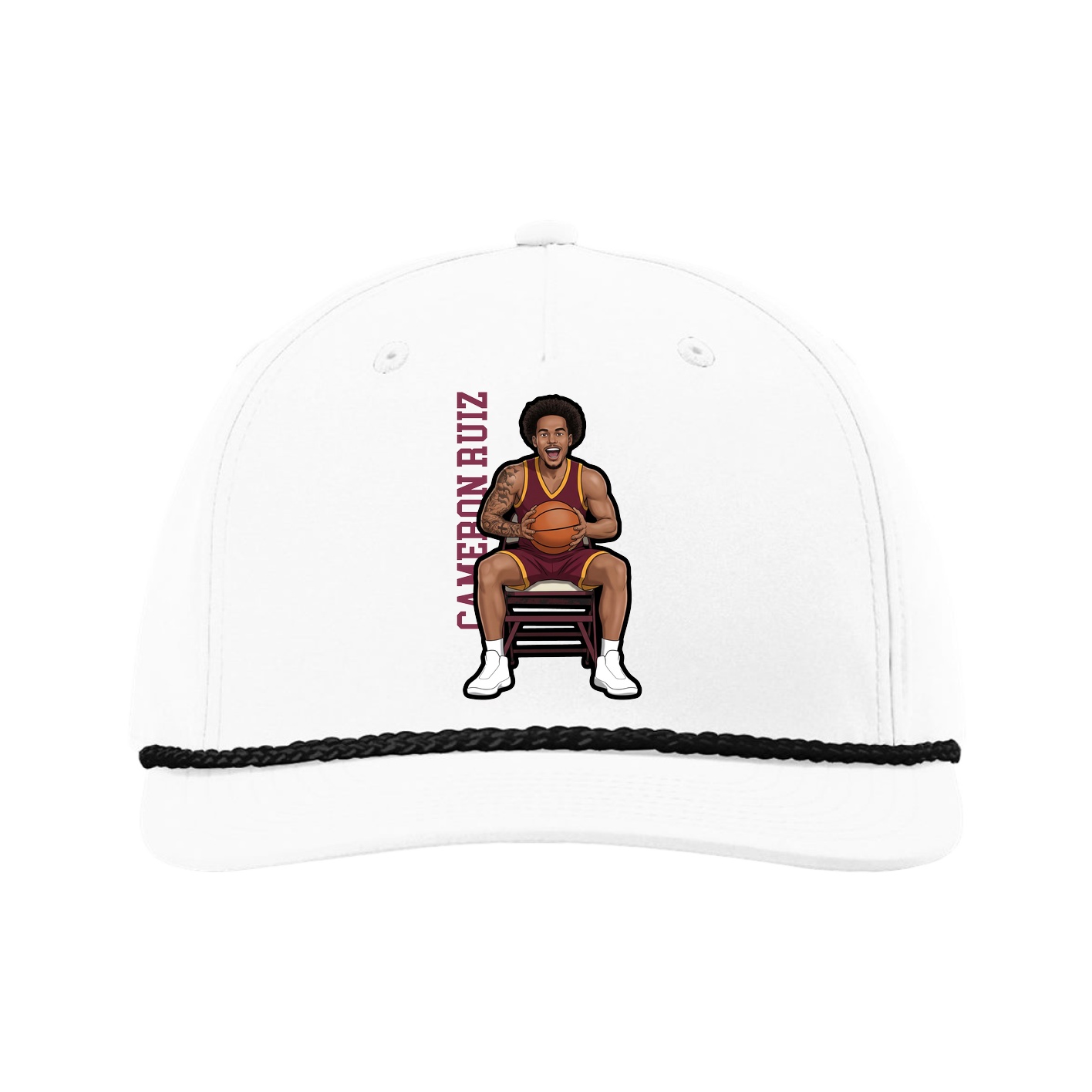 Five-Panel Classic Rope Cap — Name Vertical in White