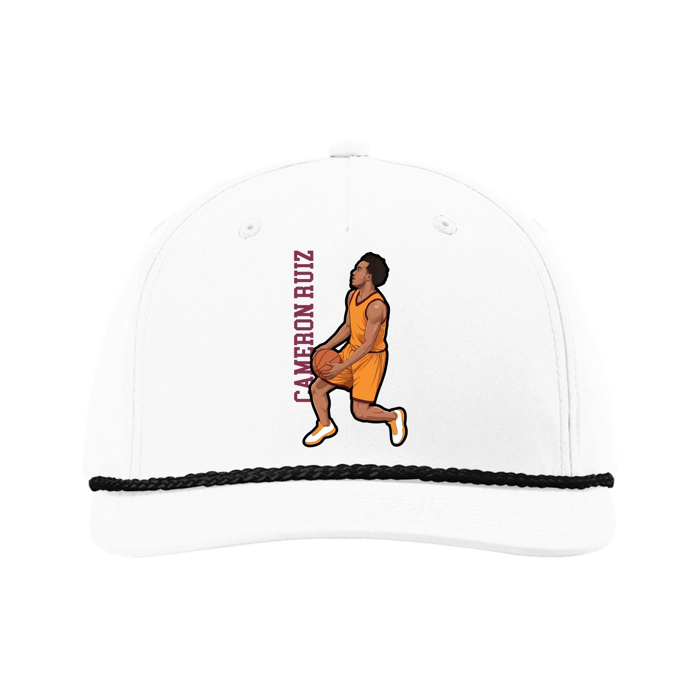 Five-Panel Classic Rope Cap — Name Vertical in White