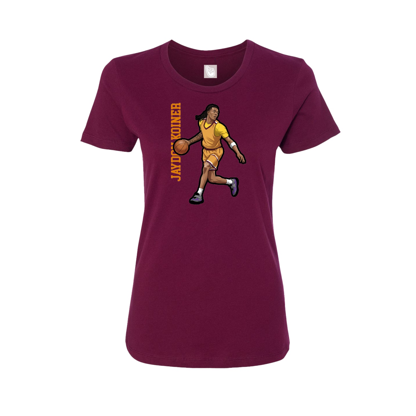 Womens Tee — Name Vertical in Maroon