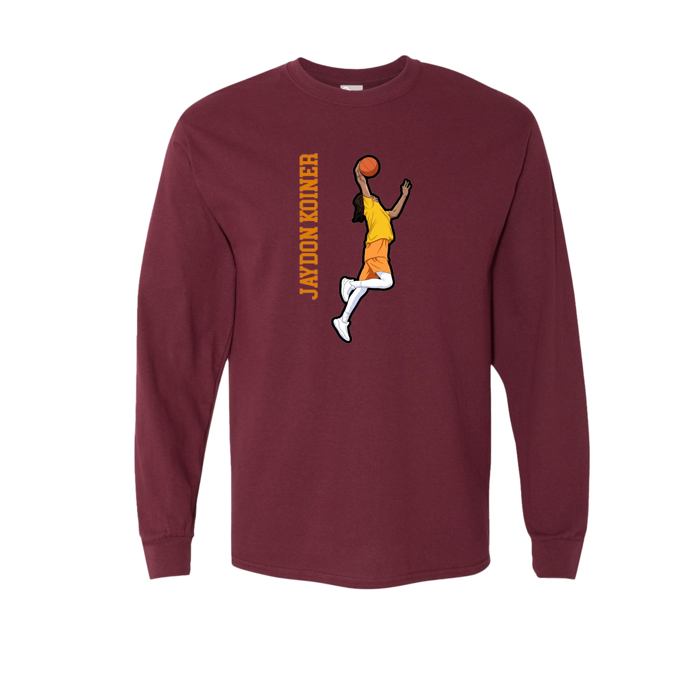 Long Sleeve Tee — Name Vertical in Maroon