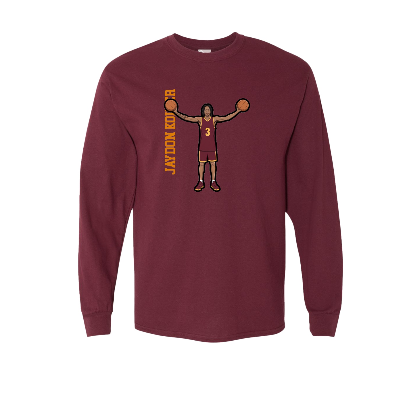 Long Sleeve Tee — Name Vertical in Maroon