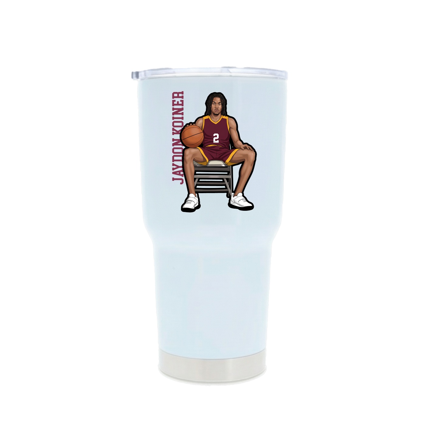 30oz Stainless Steel Tumbler — Name Vertical in White