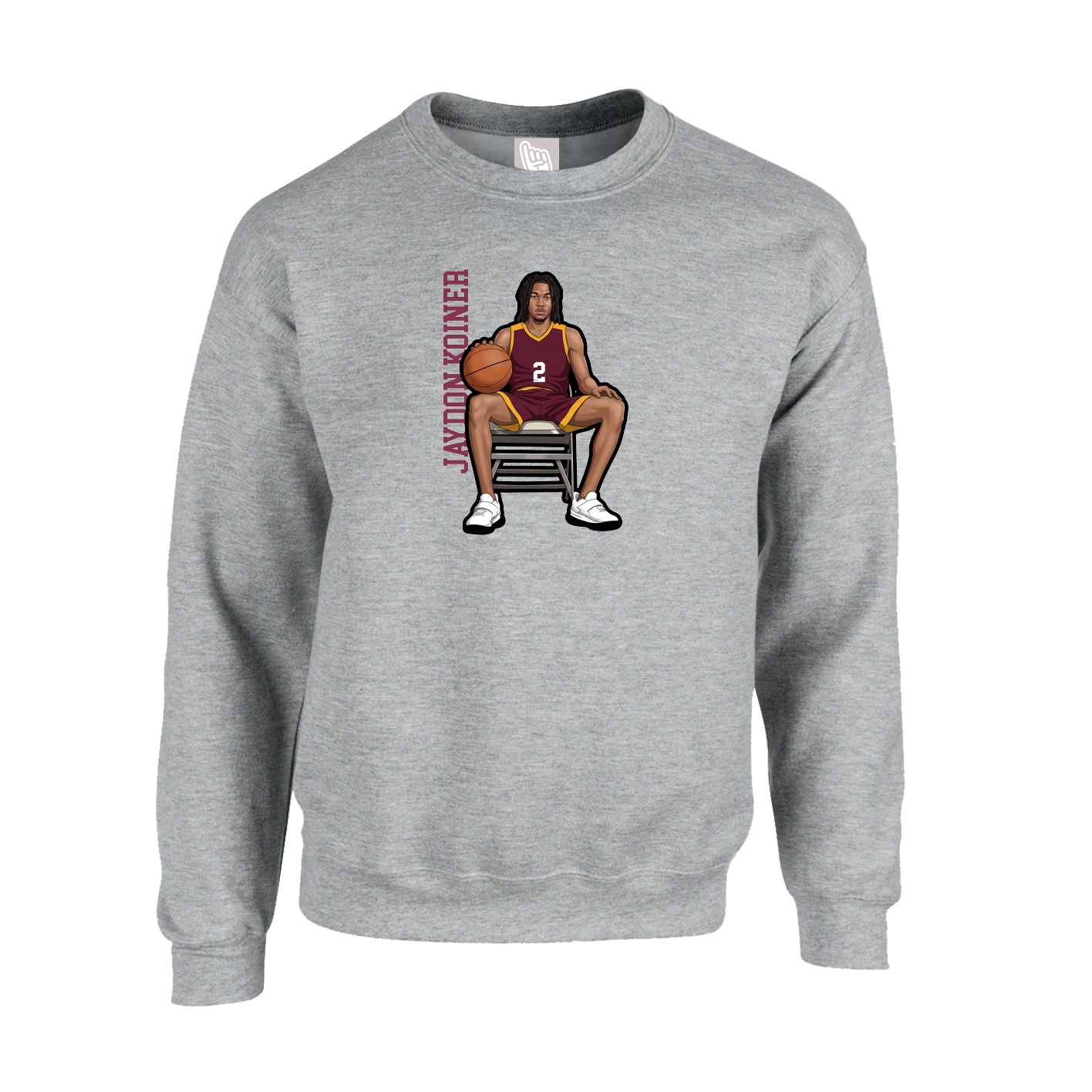 Fleece Crew — Name Vertical in Grey