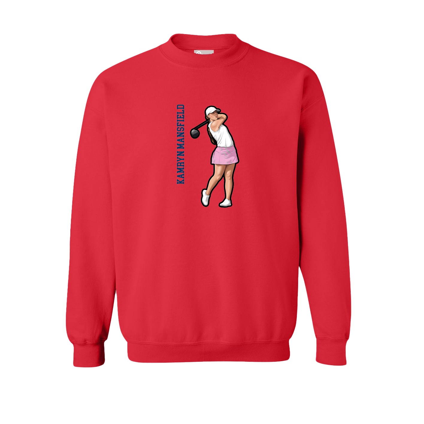 Fleece Crew — Name Vertical in Red
