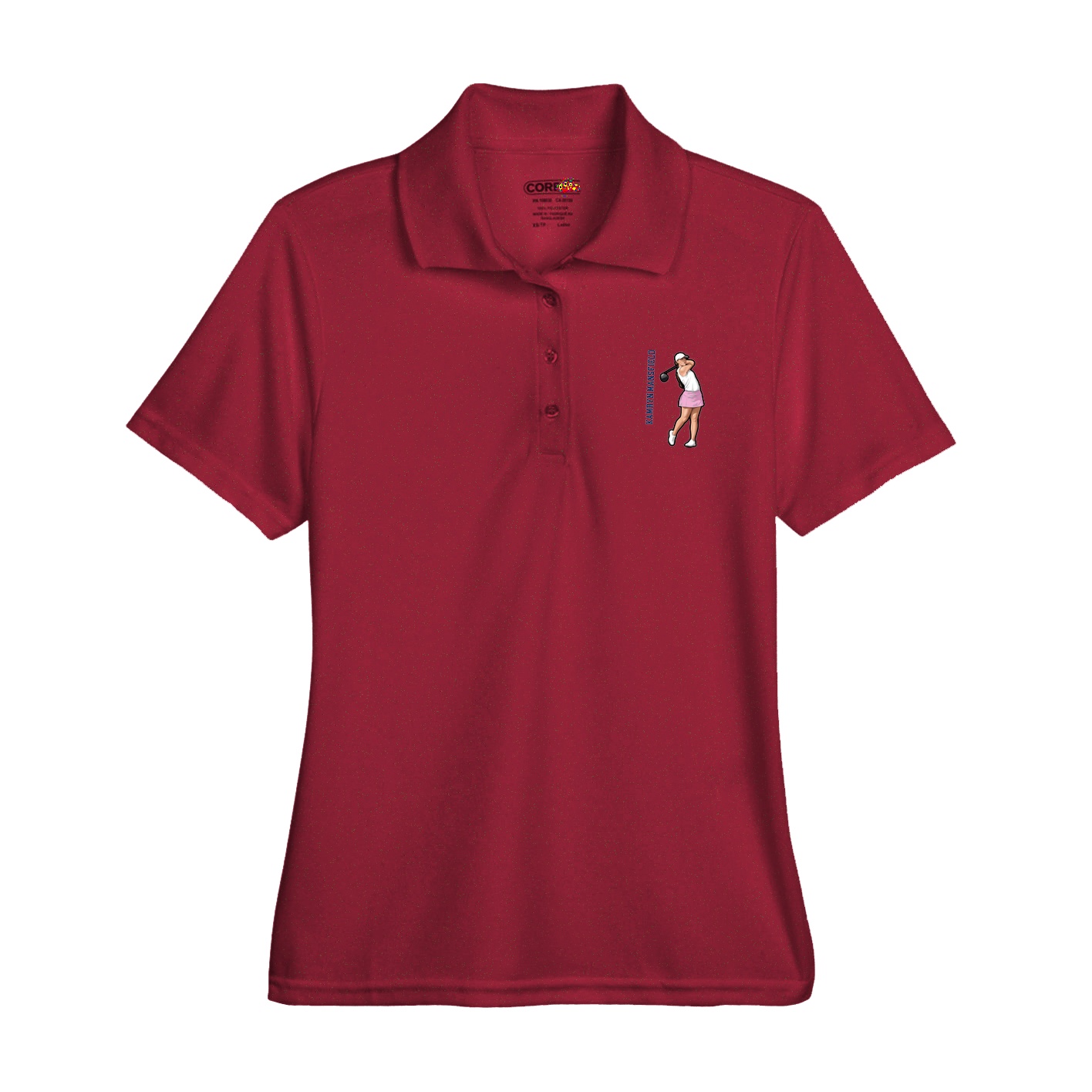 Womens Performance Polo — Name Vertical in Red