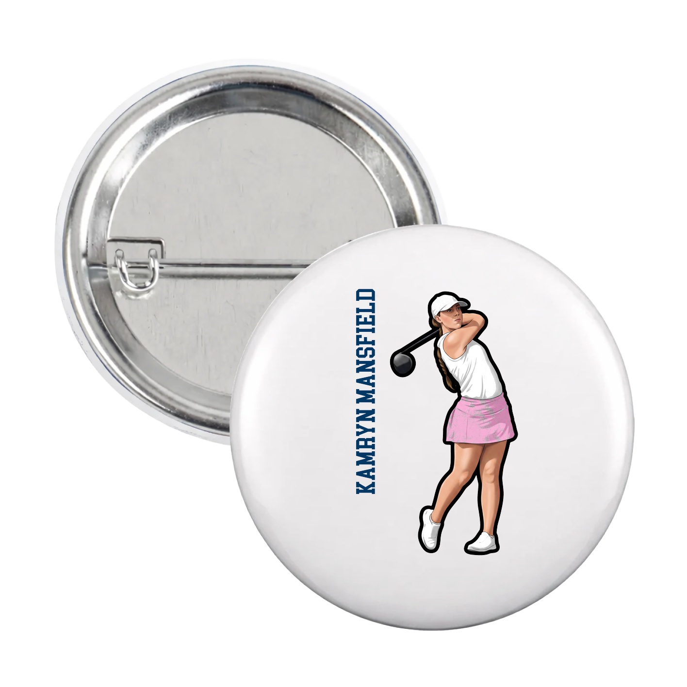 Game Day Button — Name Vertical in White
