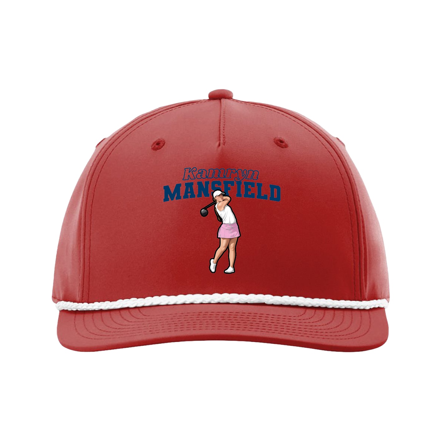 Five-Panel Classic Rope Cap — Name Arch in Red