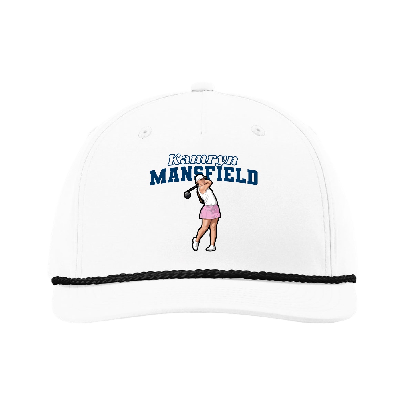 Five-Panel Classic Rope Cap — Name Arch in White
