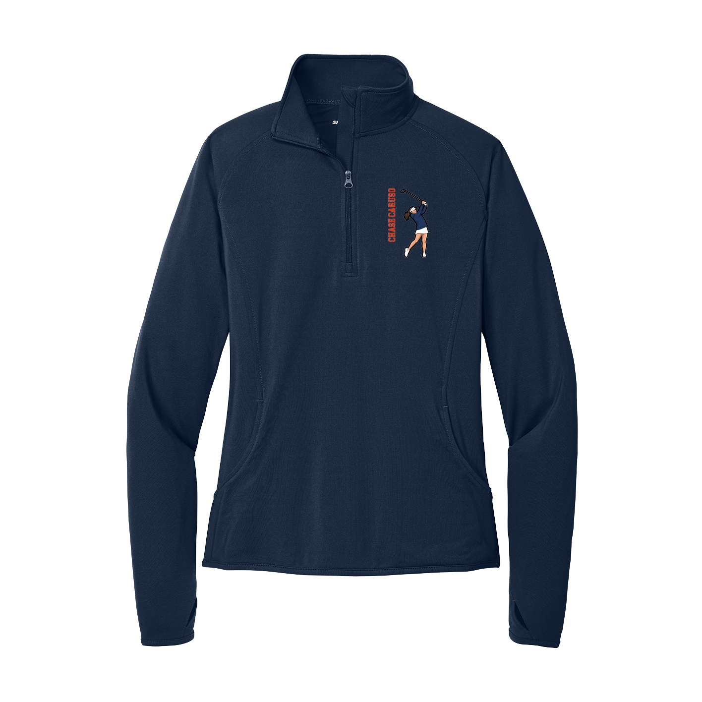 Women's Q-Zip Pullover — Name Vertical in Navy