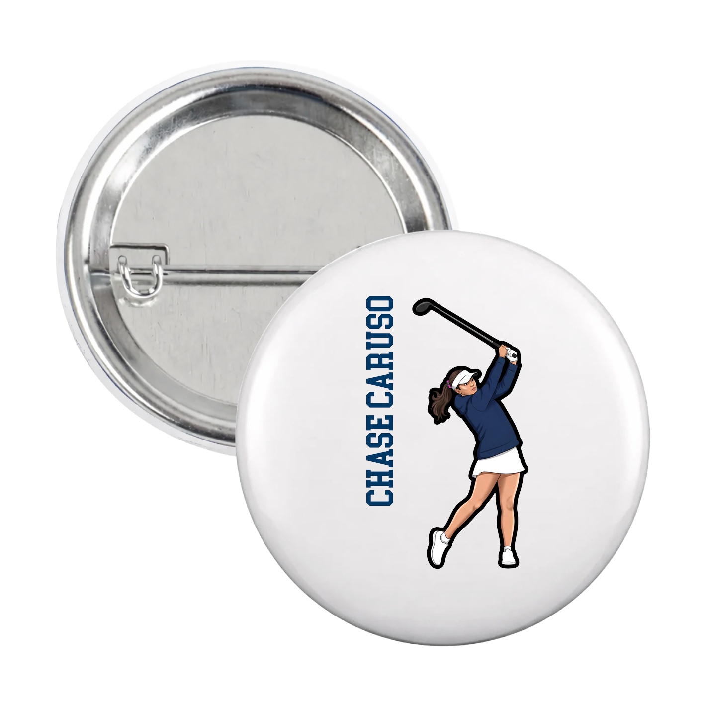 Game Day Button — Name Vertical in White