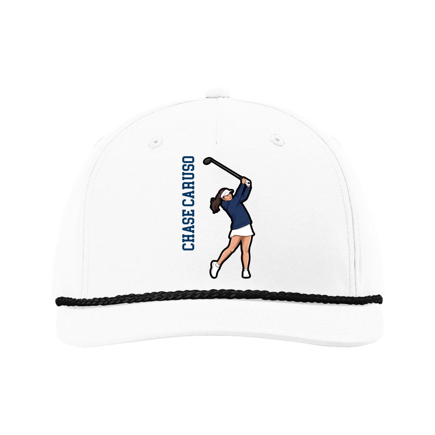 Five-Panel Classic Rope Cap — Name Vertical in White