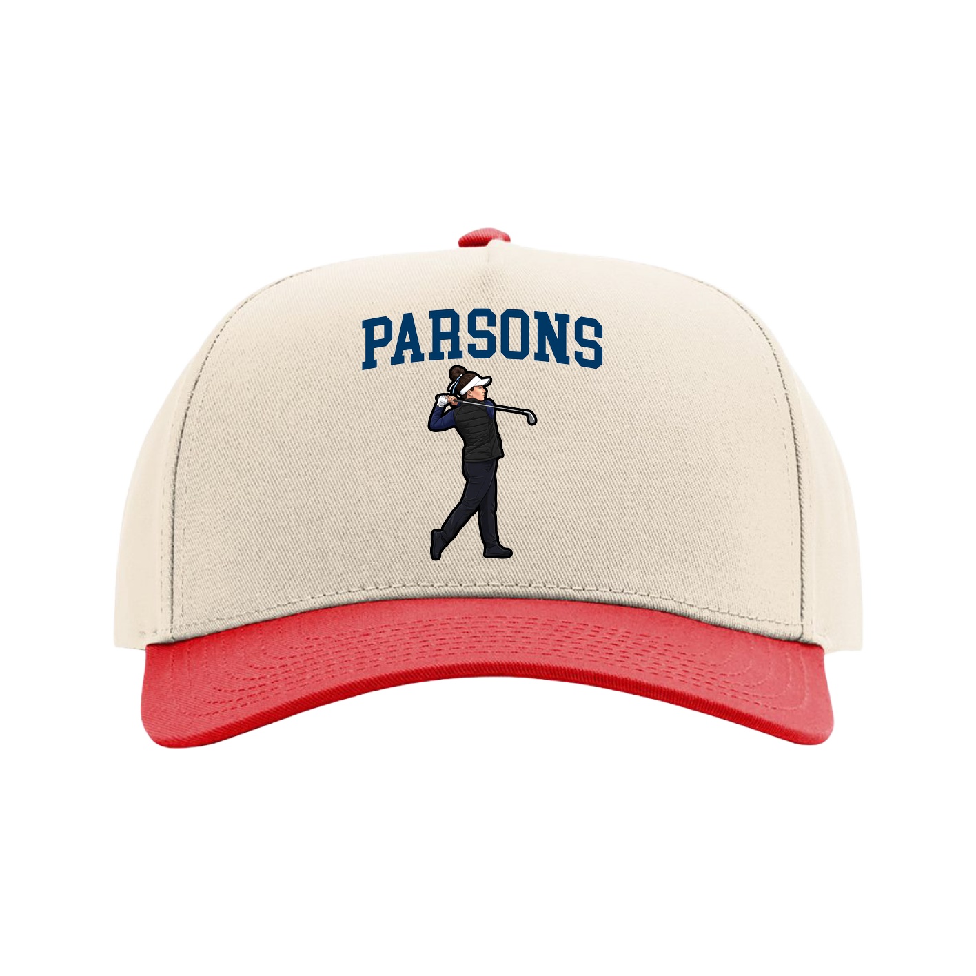 Full Fabric Five-Panel Champ Cap — Shirsey in Cream/Red