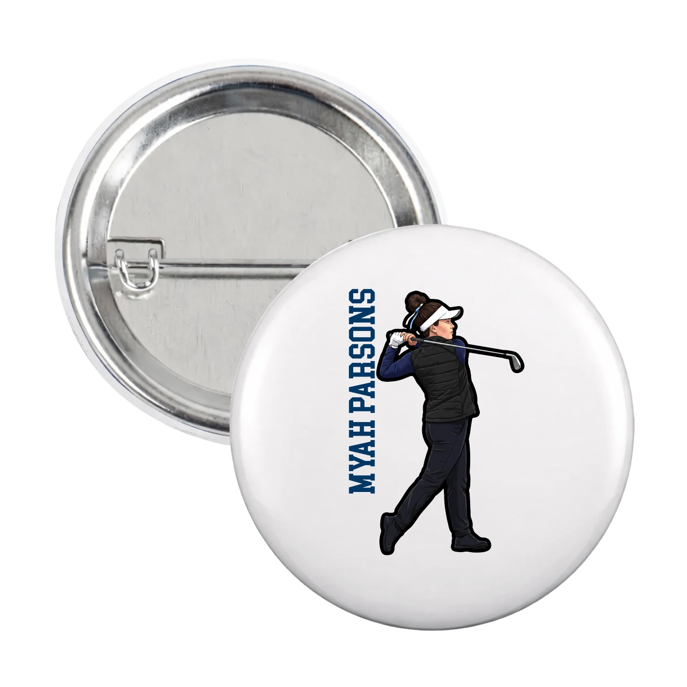 Game Day Button — Name Vertical in White