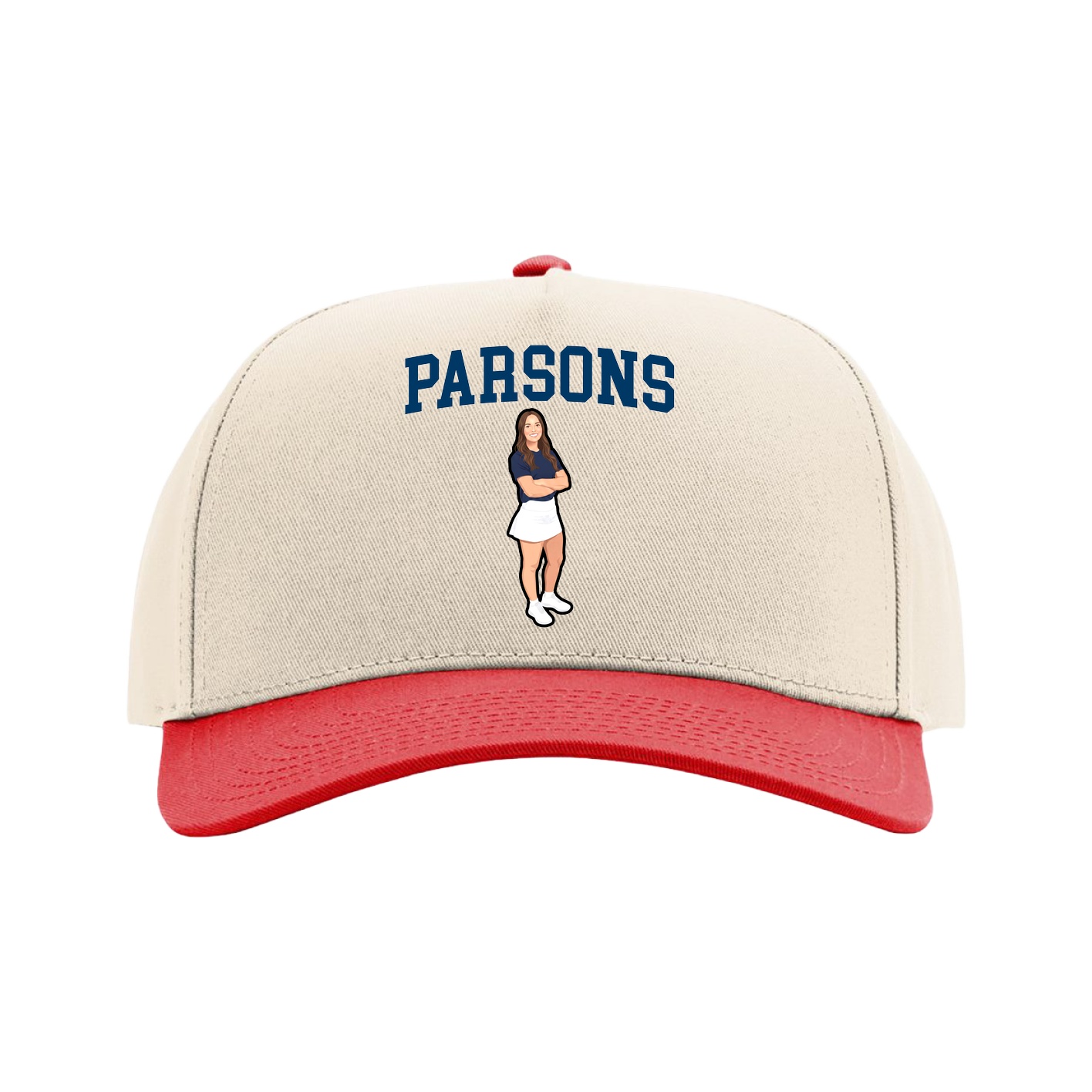 Full Fabric Five-Panel Champ Cap — Shirsey in Cream/Red