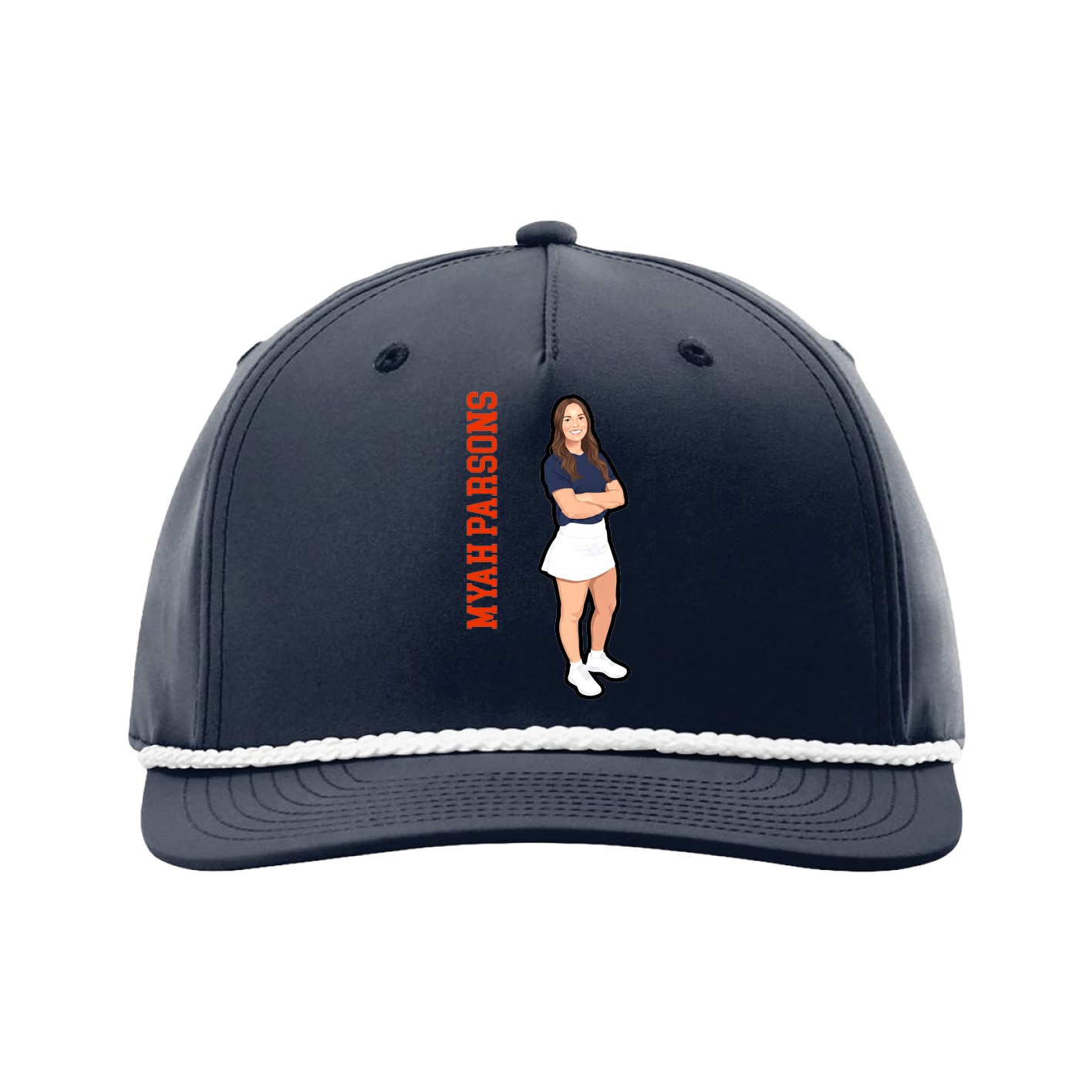 Five-Panel Classic Rope Cap — Name Vertical in Navy