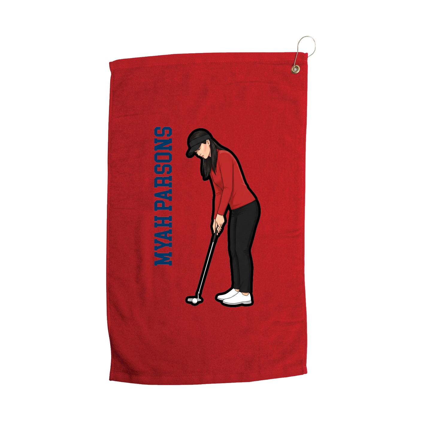 Golf Towel — Name Vertical in Red