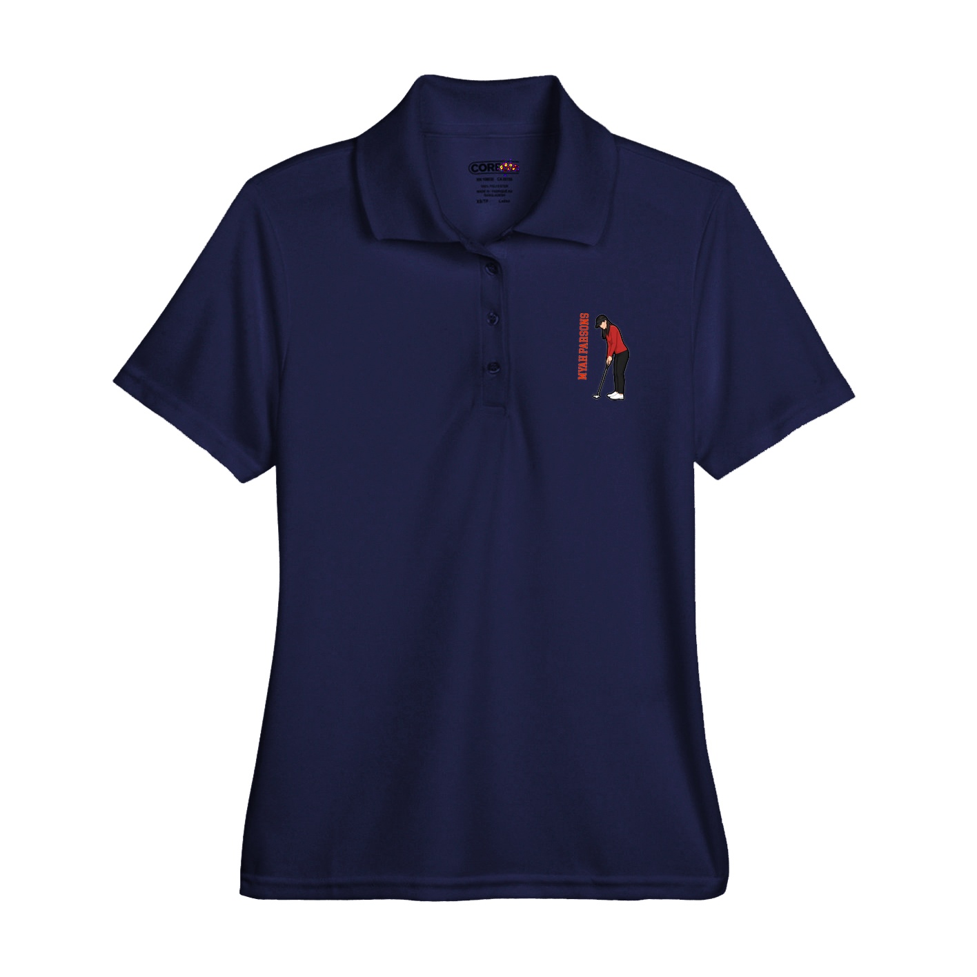 Womens Performance Polo — Name Vertical in Navy