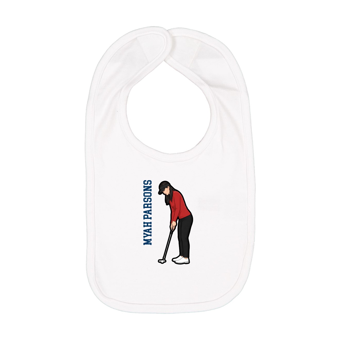 Infant Bib — Name Vertical in White