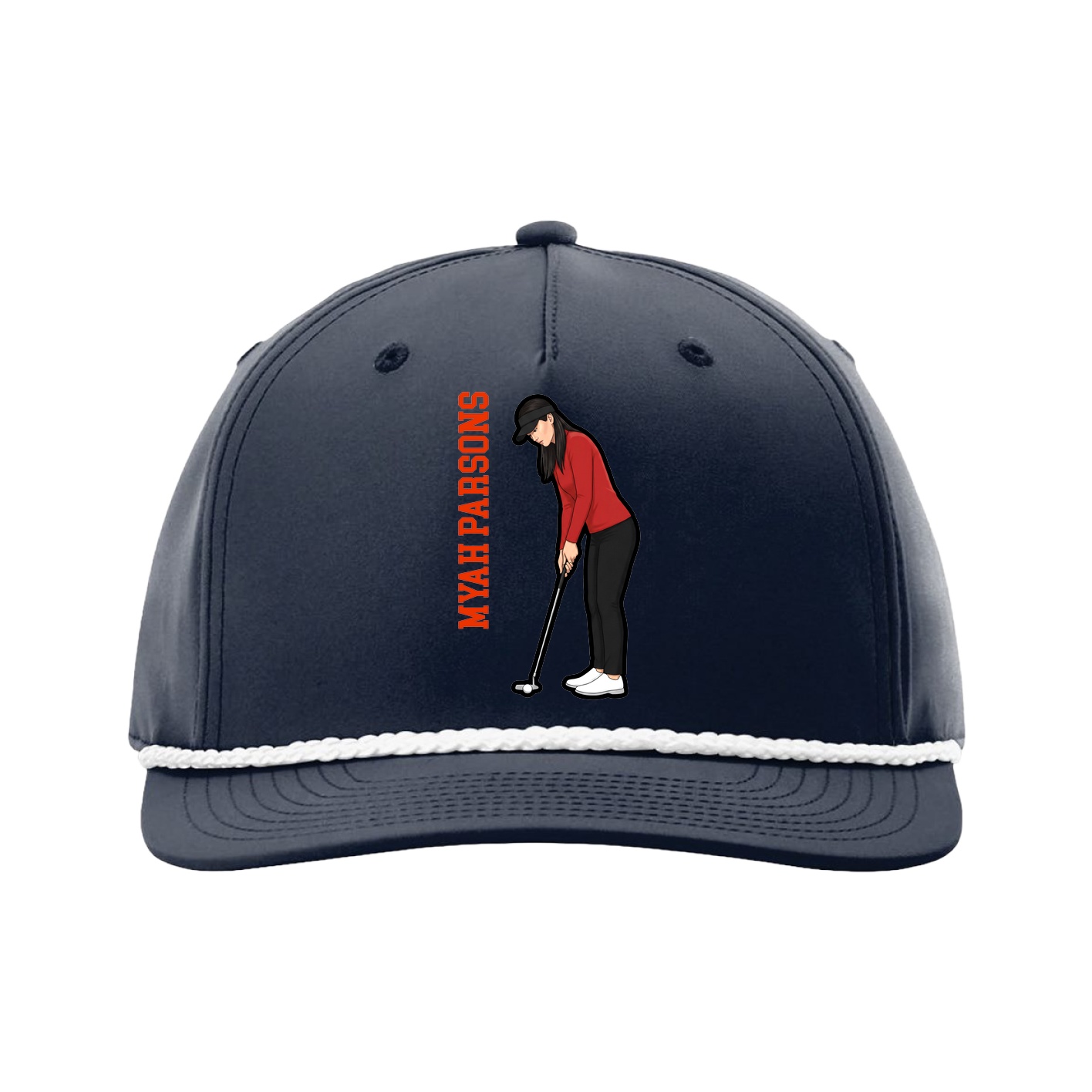 Five-Panel Classic Rope Cap — Name Vertical in Navy