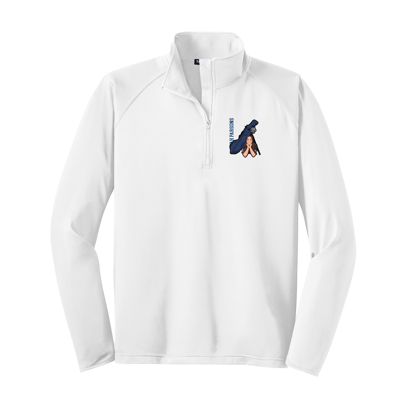 Q-Zip Pullover — Name Vertical in White