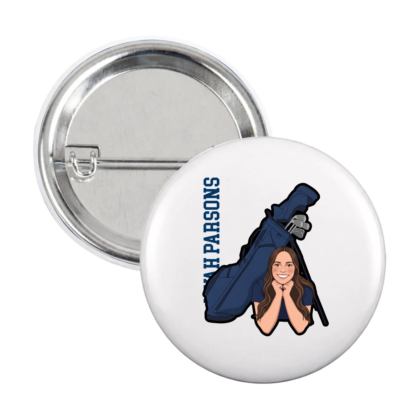 Game Day Button — Name Vertical in White