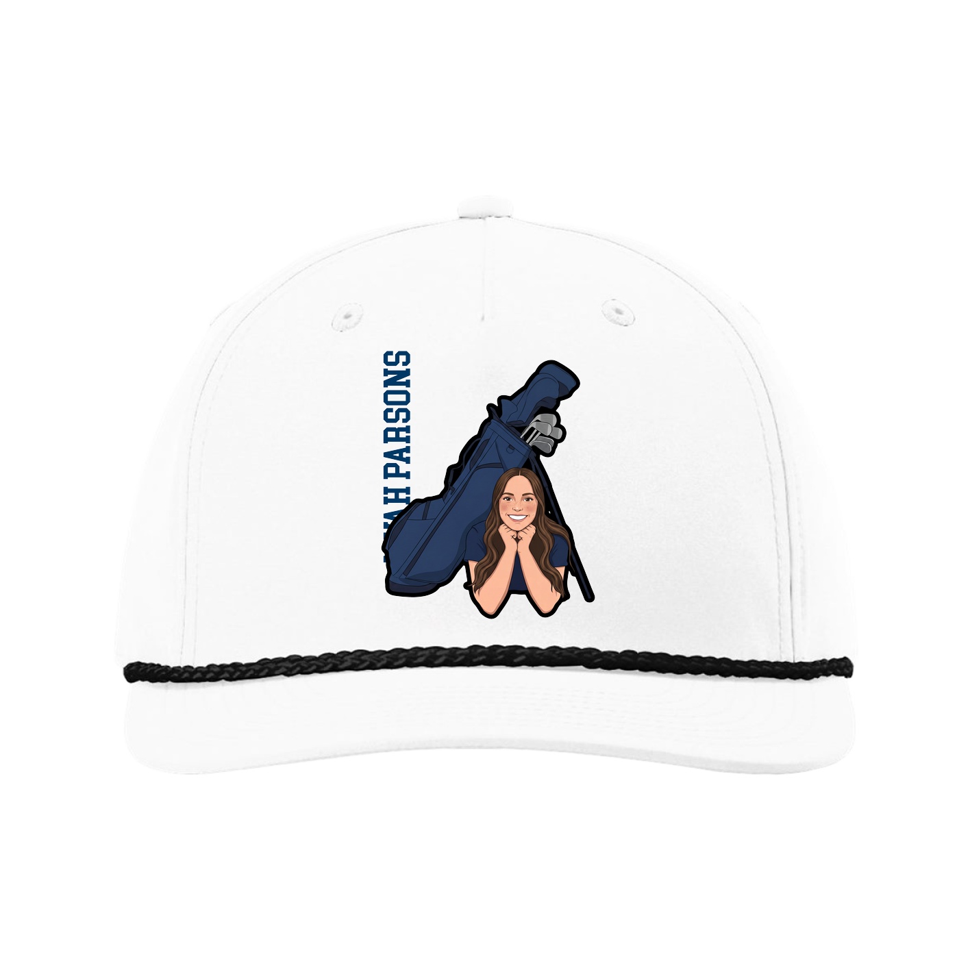 Five-Panel Classic Rope Cap — Name Vertical in White