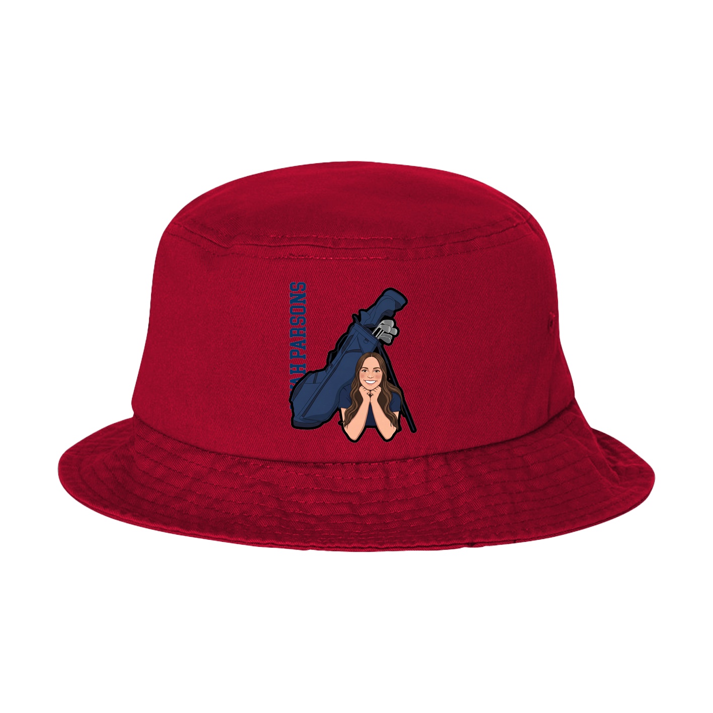 Bucket Cap — Name Vertical in Red