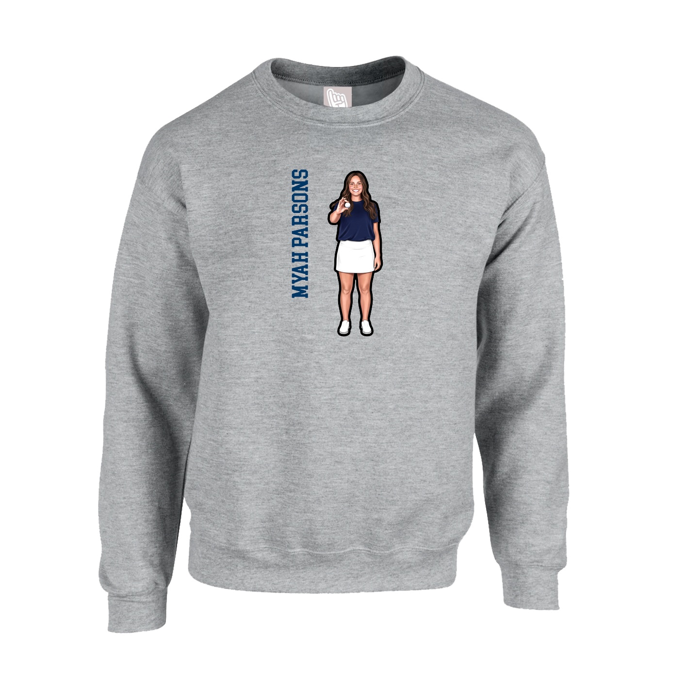 Fleece Crew — Name Vertical in Grey