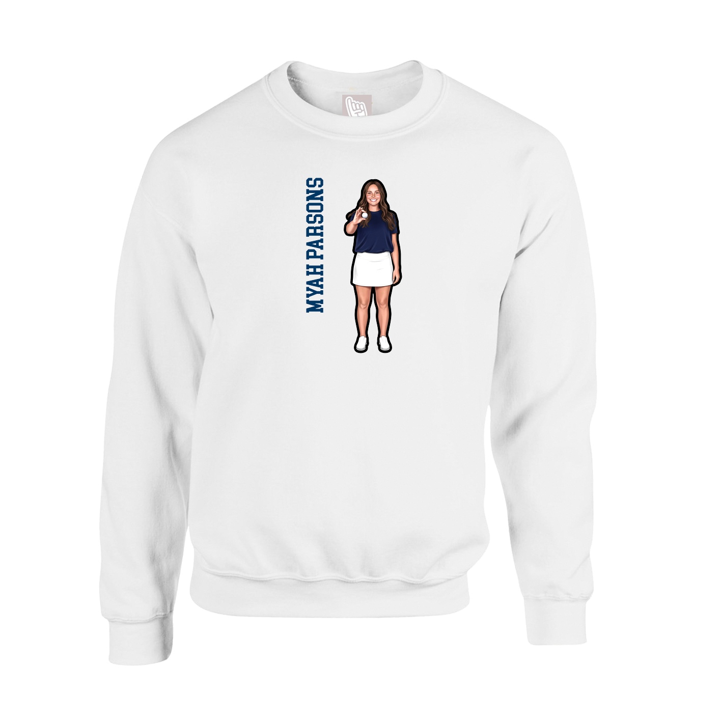 Fleece Crew — Name Vertical in White