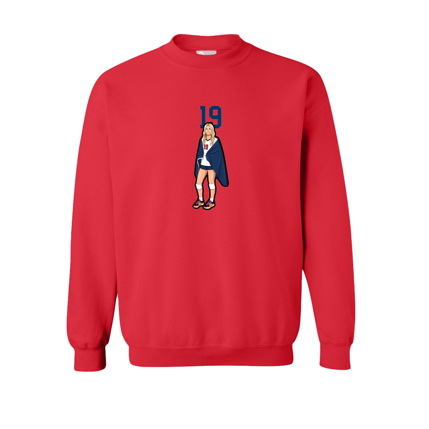 Fleece Crew — Number Top in Red