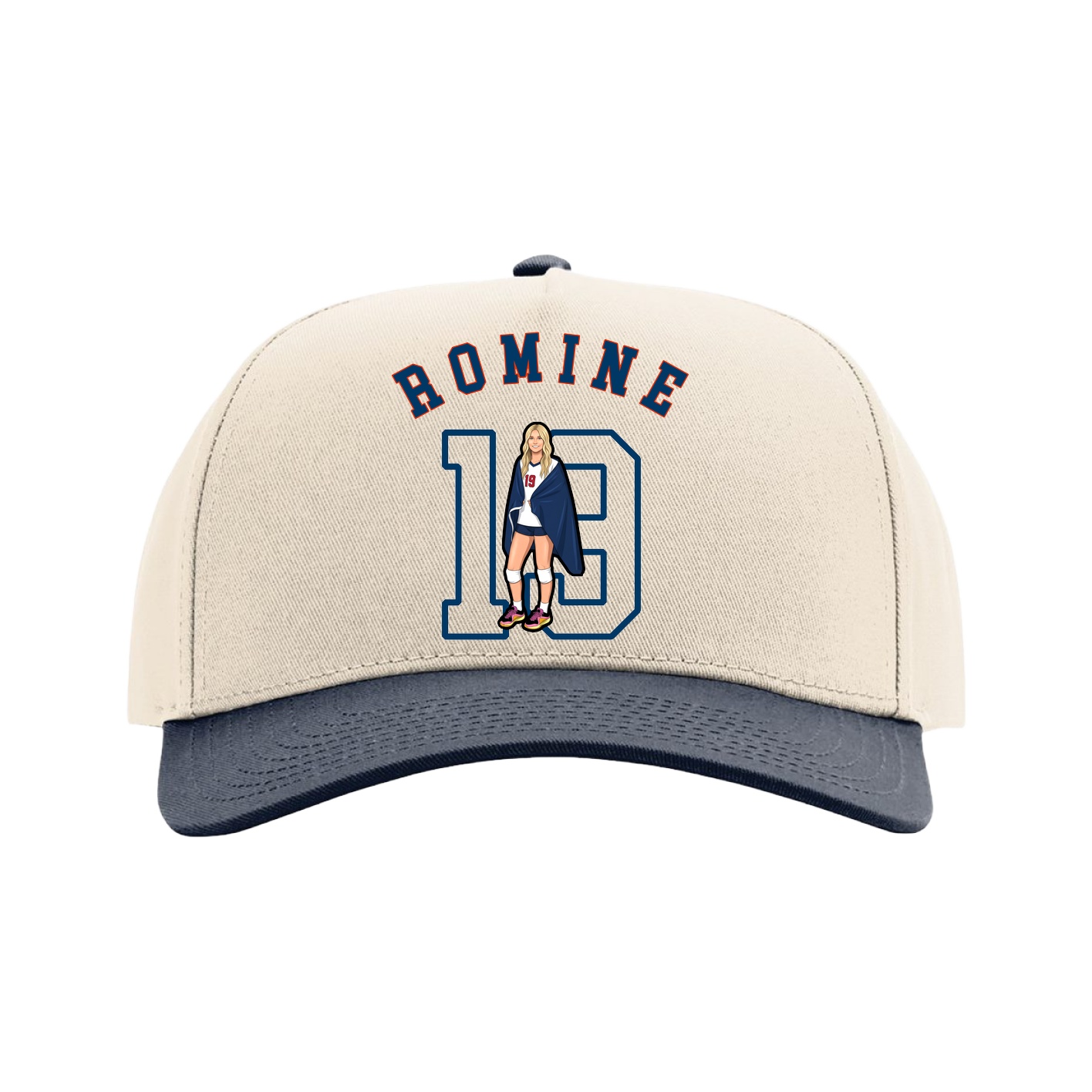 Full Fabric Five-Panel Champ Cap — Shirsey Arch in Cream/Navy