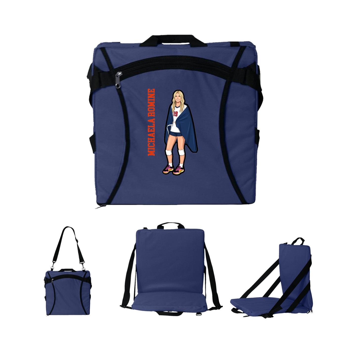 Folding Stadium Seat — Name Vertical in Navy