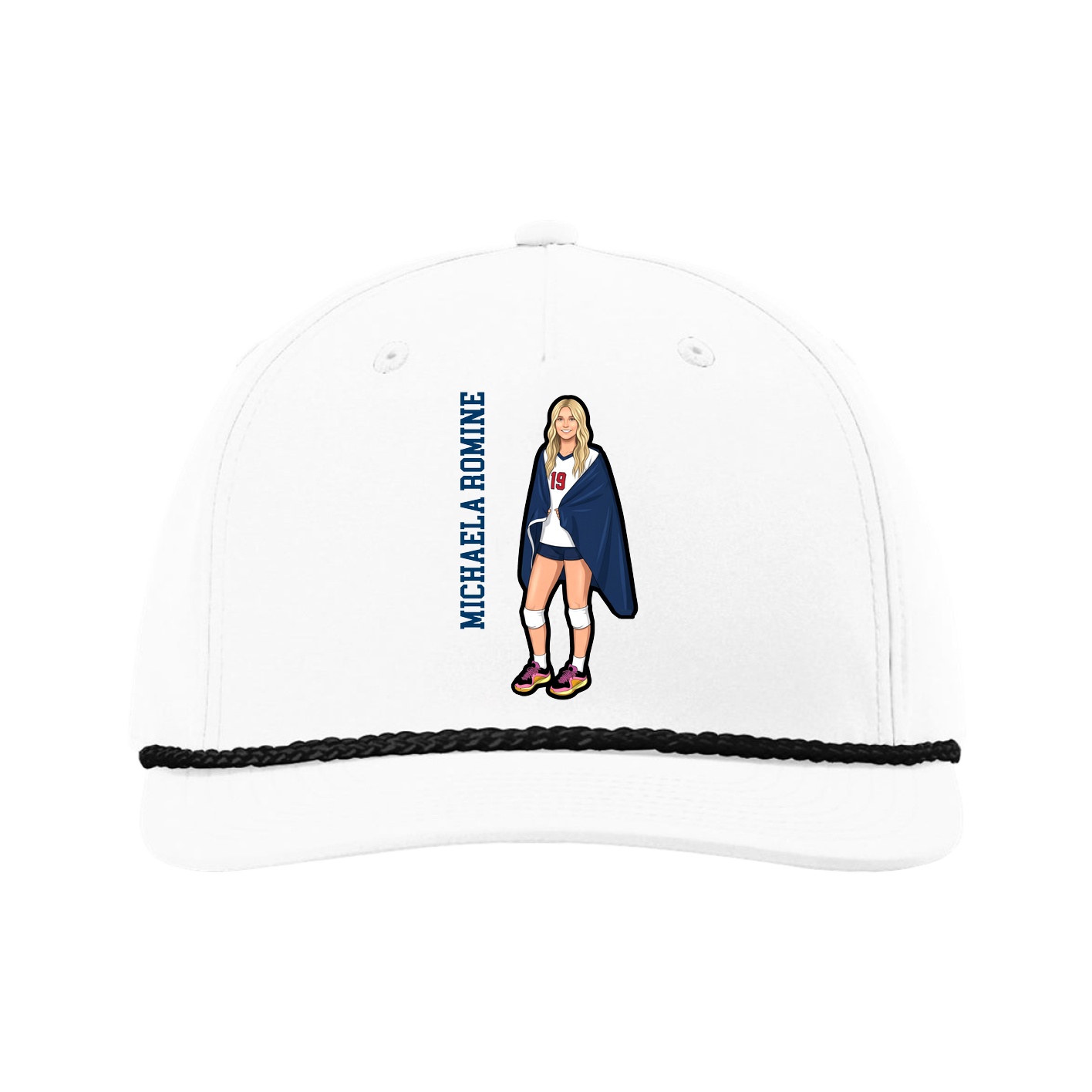 Five-Panel Classic Rope Cap — Name Vertical in White