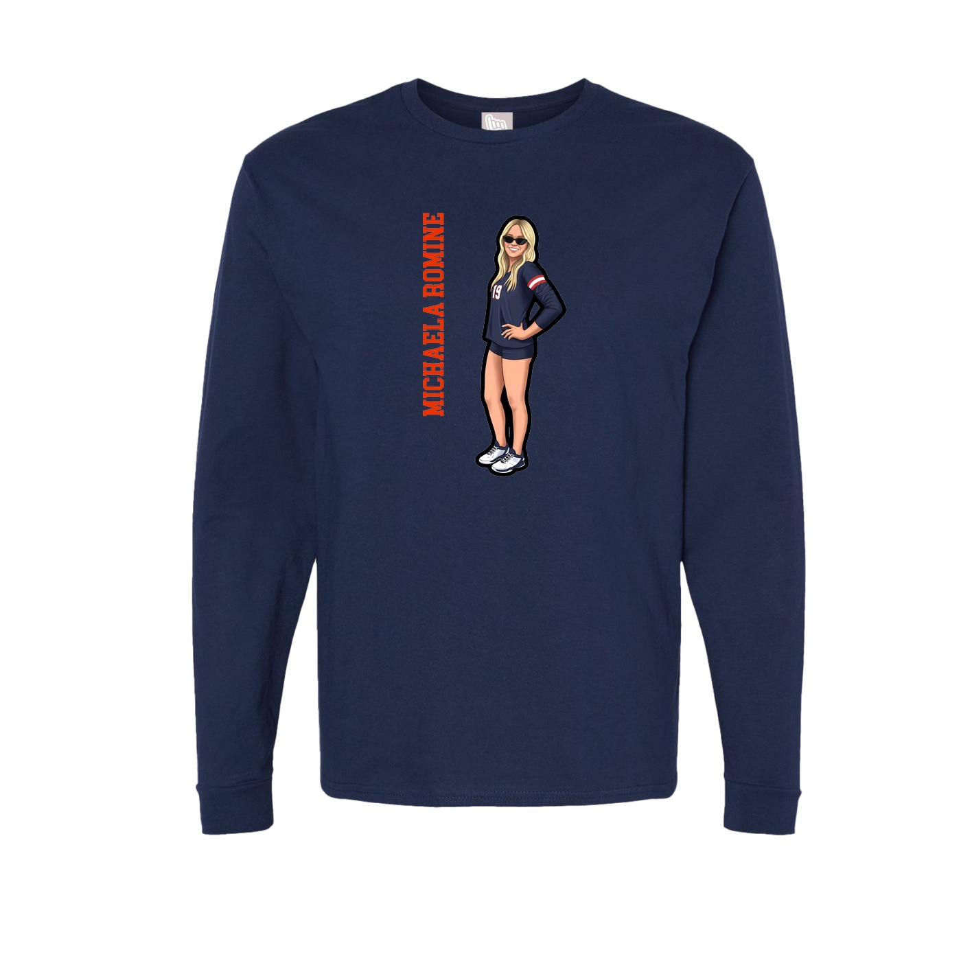 Long Sleeve Tee — Name Vertical in Navy