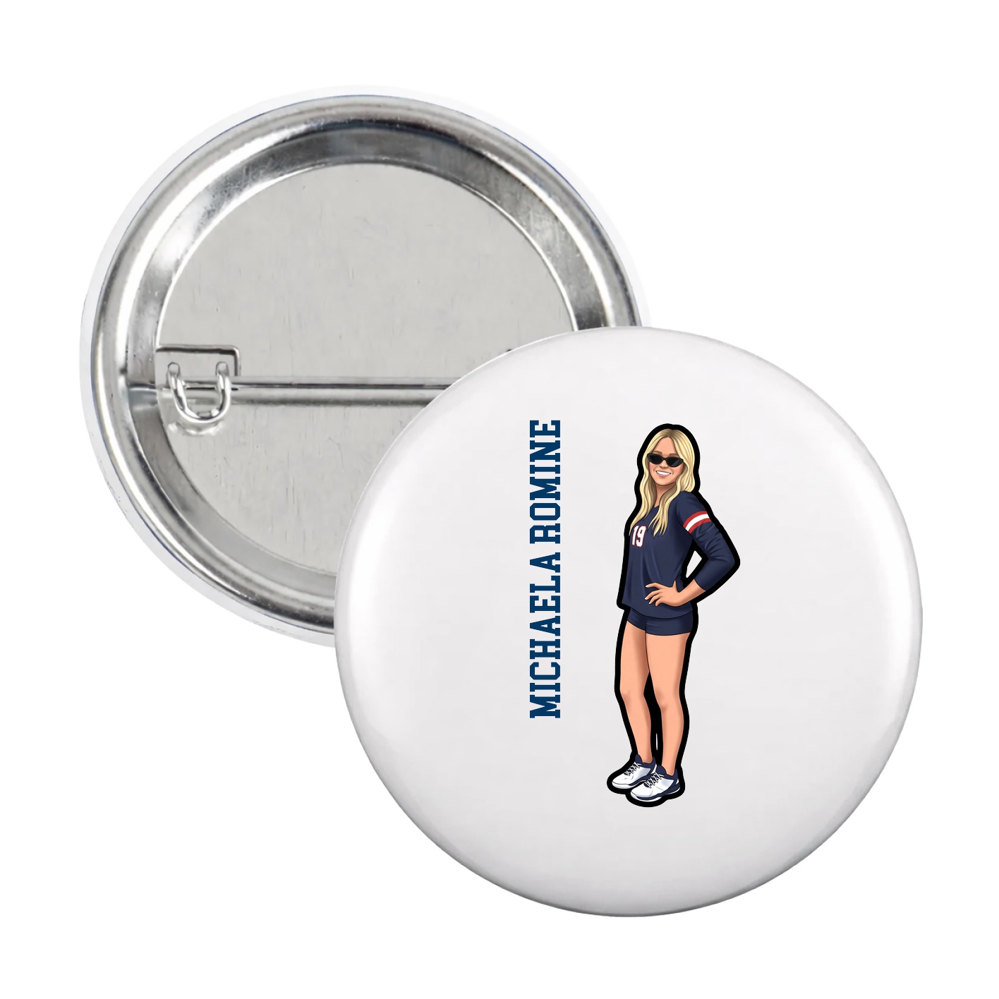 Game Day Button — Name Vertical in White
