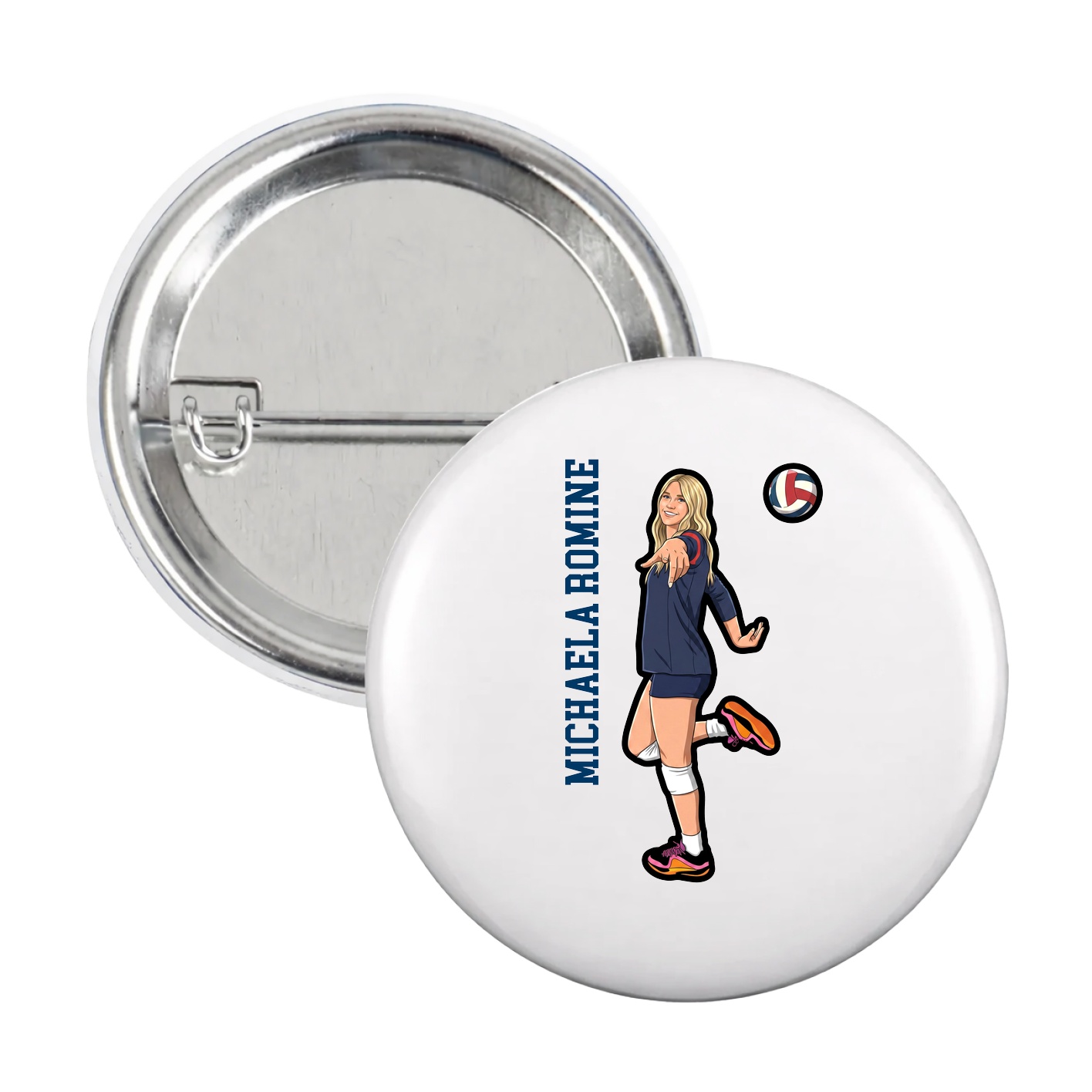 Game Day Button — Name Vertical in White