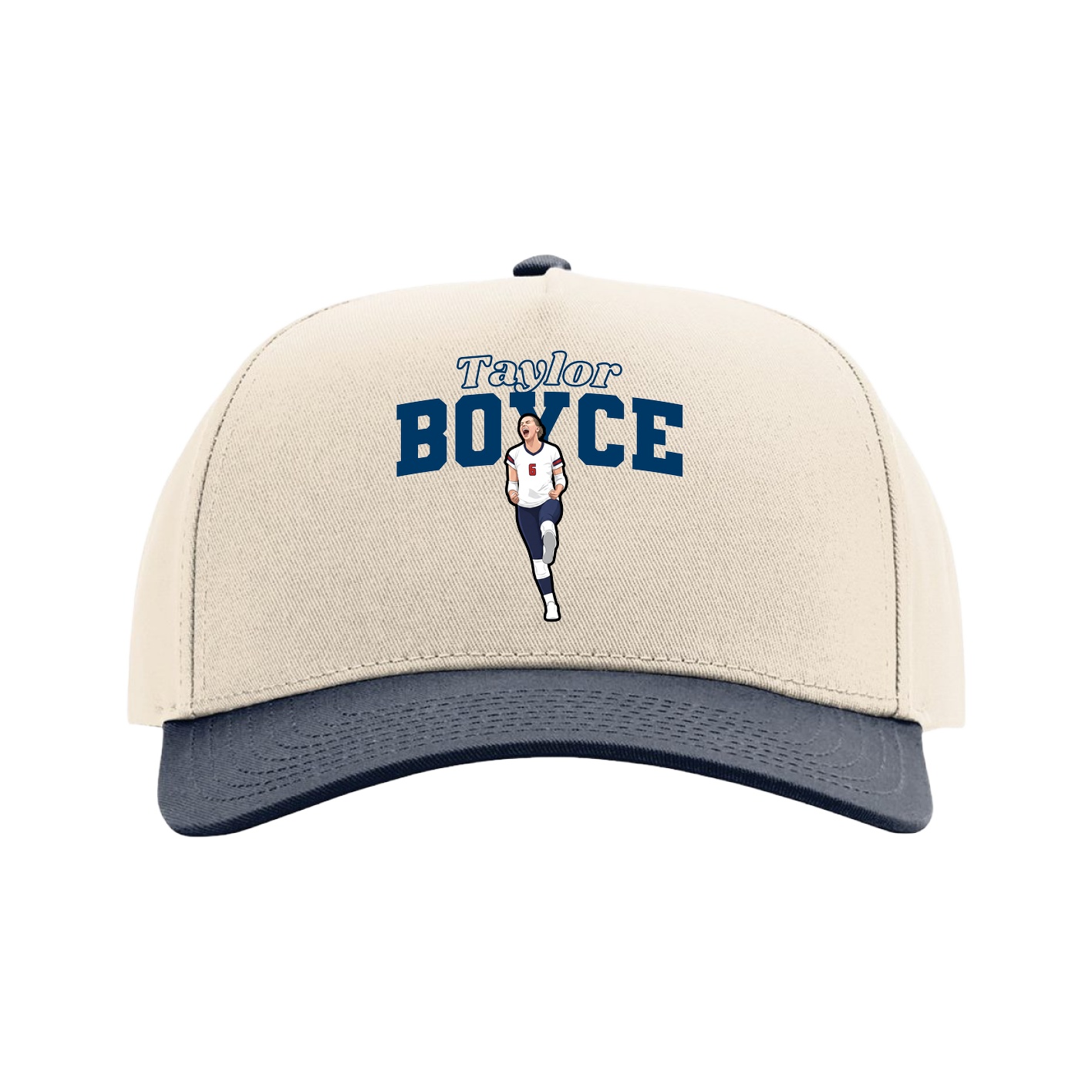 Full Fabric Five-Panel Champ Cap — Name Arch in Cream/Navy