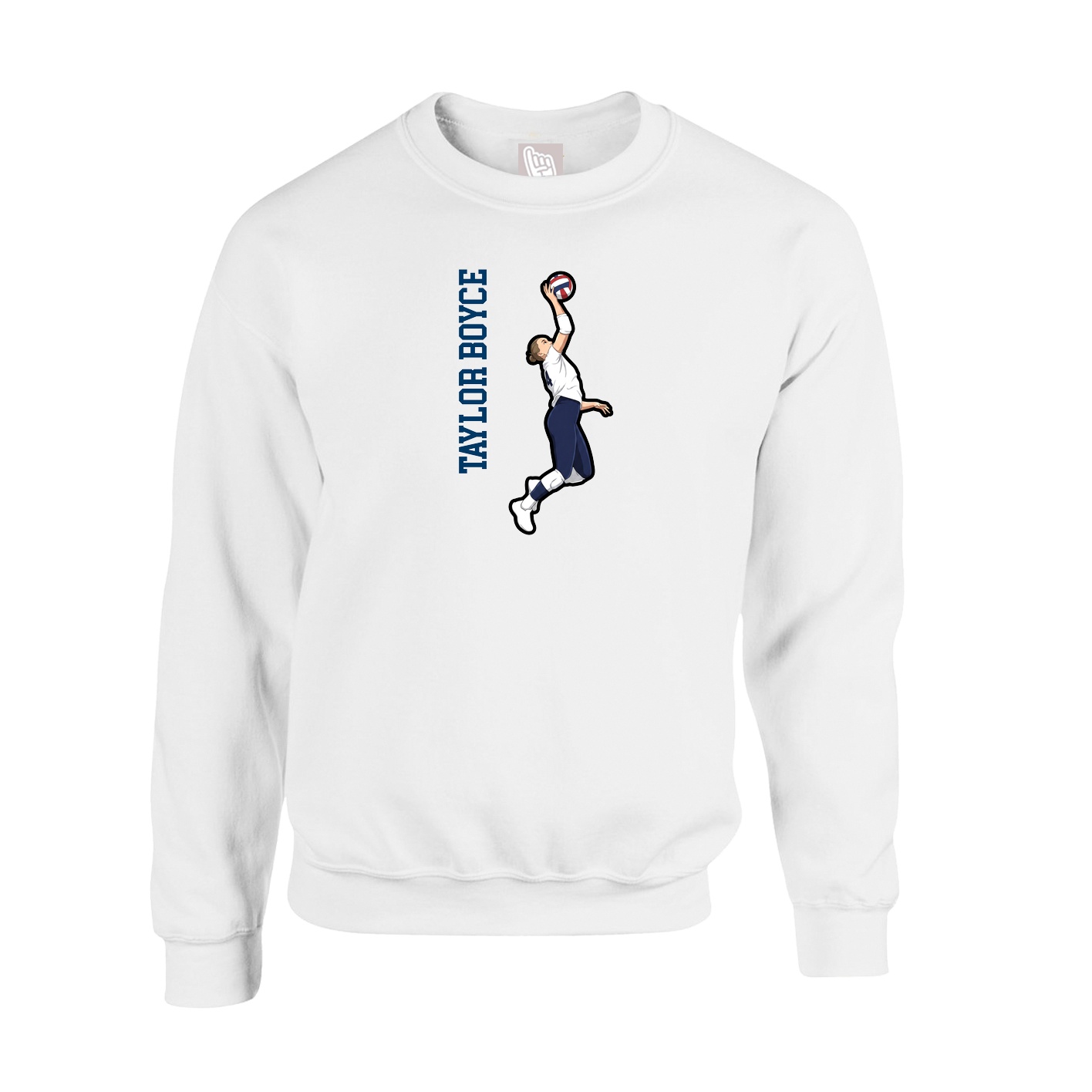 Fleece Crew — Name Vertical in White
