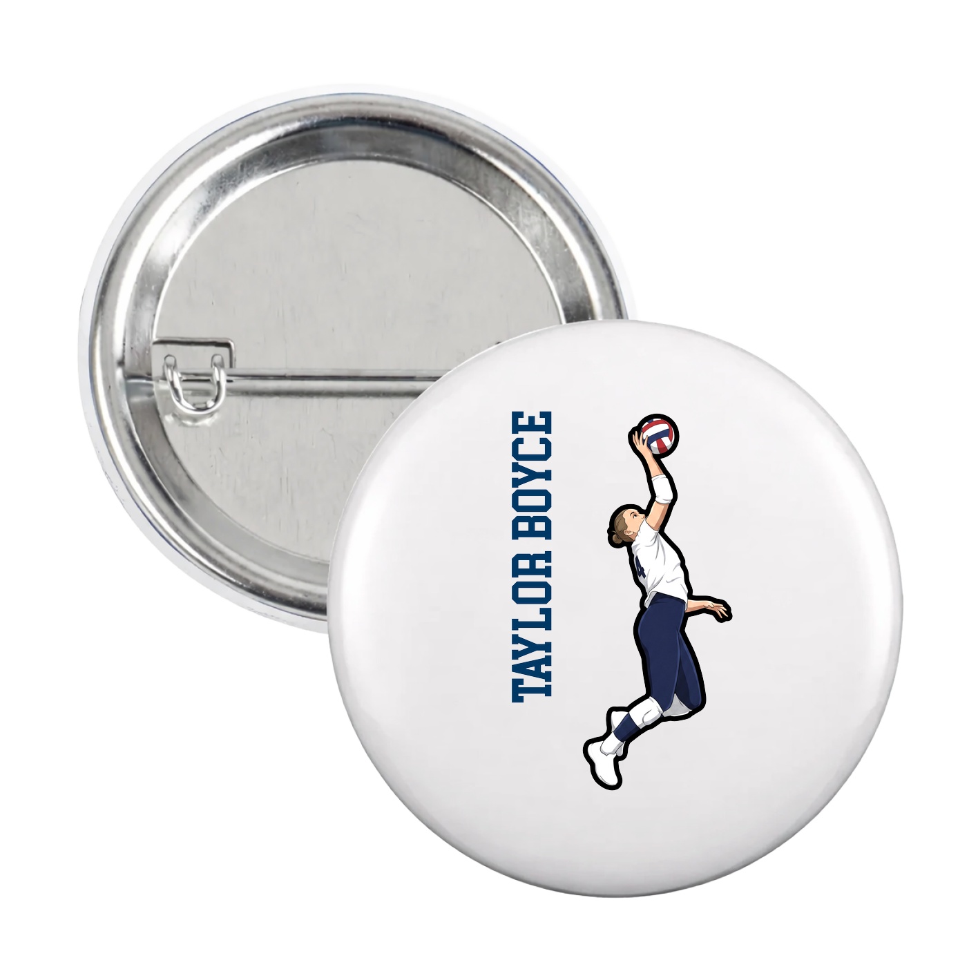 Game Day Button — Name Vertical in White