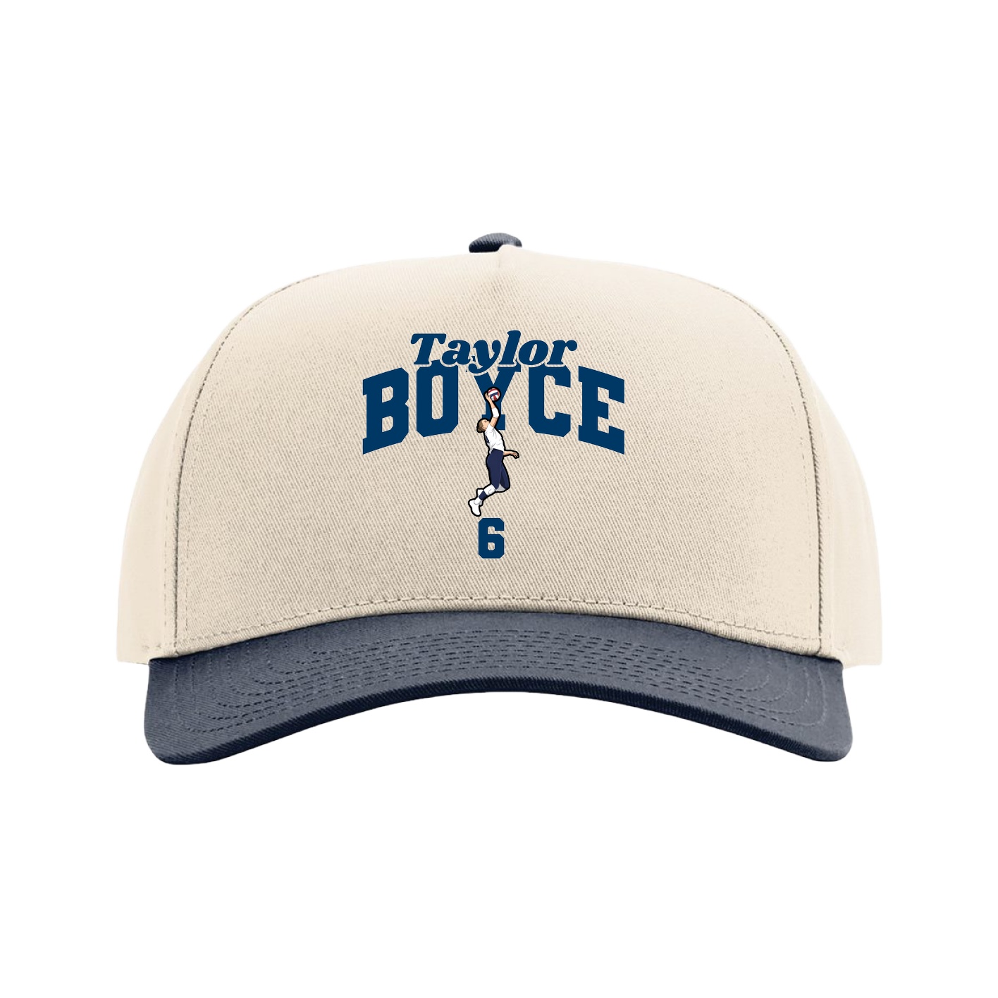 Full Fabric Five-Panel Champ Cap — Signature Arch in Cream/Navy